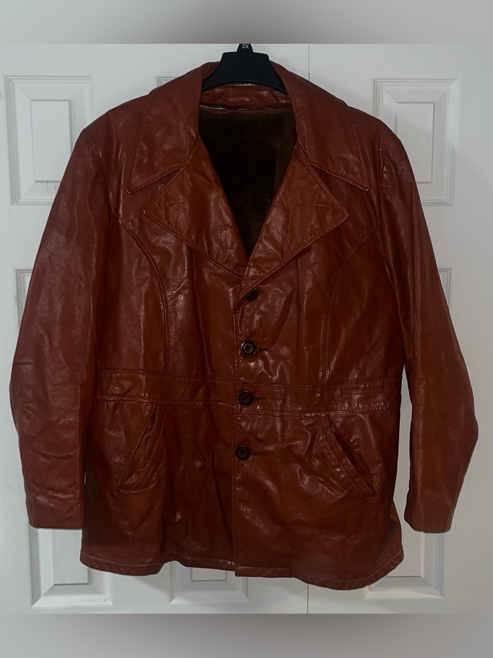 Classic Men's Brown Leather Pea Coat
